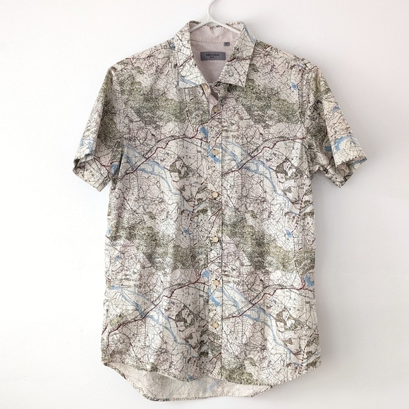 Matinique Men's Short Sleeve Button Down Shirt With Map Pattern In Size S - Picture 1 of 8